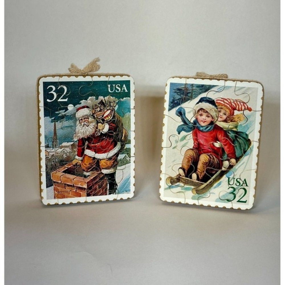 John Grossman Inc. Replica Christmas‎ Stamp Print Handmade Wooden Puzzles
